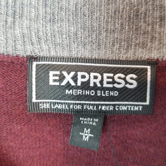 EXPRESS Men's Burgundy Red Wool Sweater Buttons - Picture 5 of 8